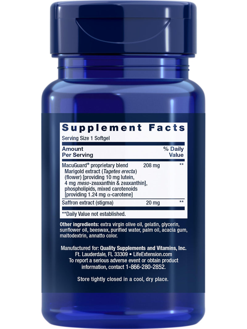 Life Extension MacuGuard Ocular Support with Saffron – Eye Health Supplement for Healthy Vision – with Lutein, Meso-zeaxanthin, zeaxanthin, Saffron – Gluten-Free, Non-GMO – 60 softgels | Eye Health Supplement for Healthy Vision with Lutein, Meso-Zeaxan...