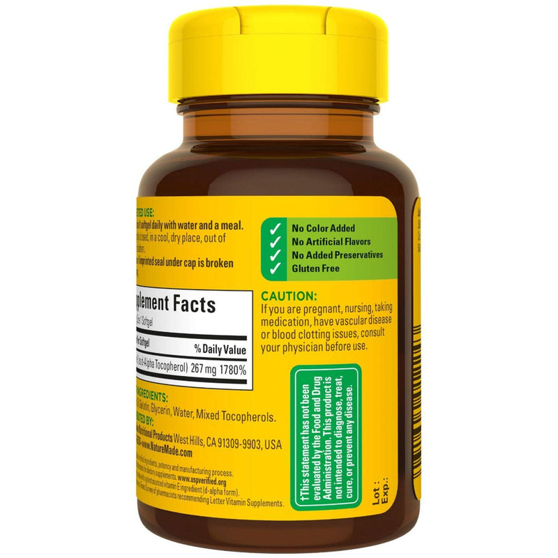 Nature Made Vitamin E 267 mg (400 IU) d-Alpha, Dietary Supplement for Antioxidant Support, 100 Softgels, 100 Day Supply - BeesActive Australia