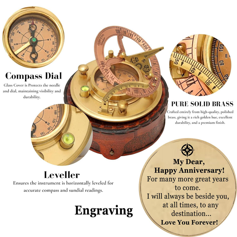 Anniversary Sundial Compass Gift for Him or Her Men Wedding Anniversary Unique Gift Ideas for Husband or Wife 10th 20th 30th 40th 50th Year Celebration (Anniversary #2) Anniversary #2