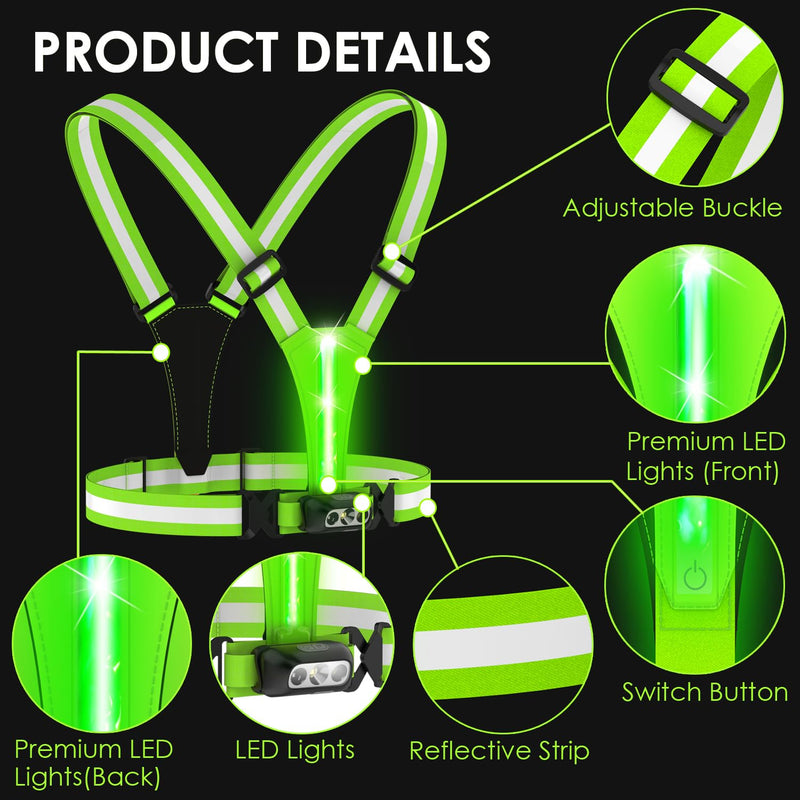 Reflective Running Vest,3 Lights High Visibility Reflective Running Gear,USB Rechargeable Light Up Vest for Walking Running Cycling,Adjustable fits Well for Men Women Kids - BeesActive Australia