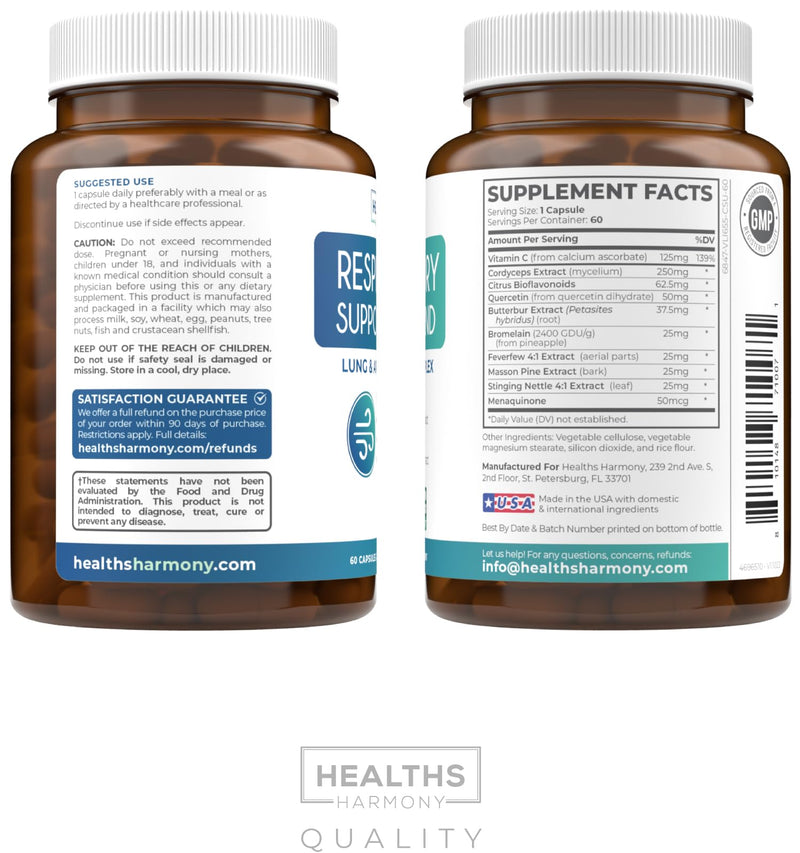Respiratory Lung Health Supplement Vegan Non-GMO Formula (2 Month Supply) | Invigorating Herbal Lung Support Supplement Helps Support Clear Airways Mucus Removal and Seasonal or Year Round Detox 60 Count (Pack of 1)