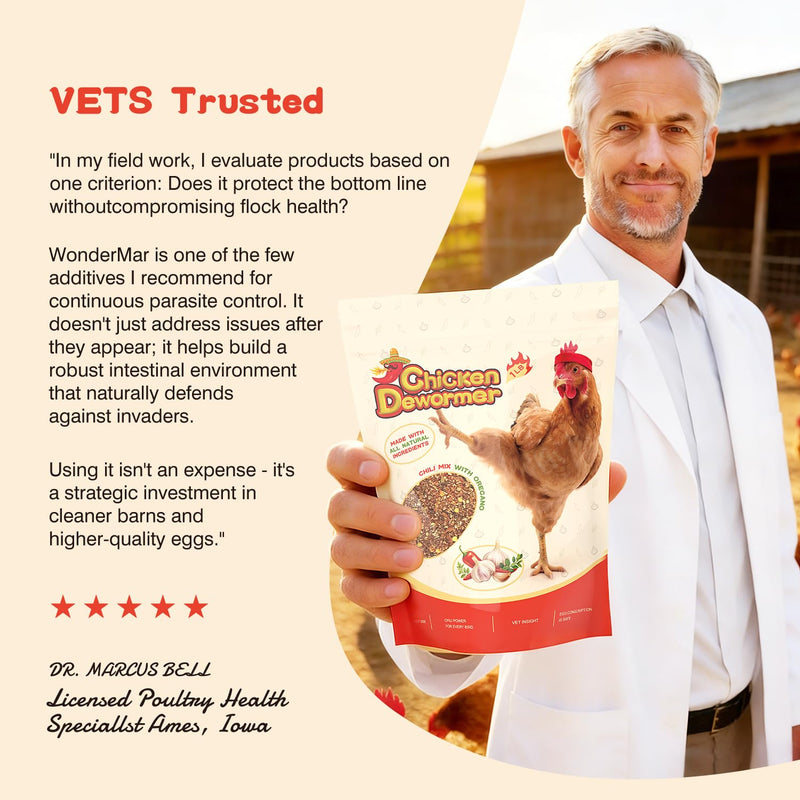 Natural Chicken Dewormer Powder for Laying Hens - Chili Mix, All-Natural Formula, Safe for Eggs & All Ages - 1 LB