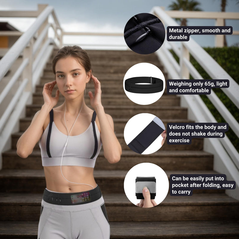 Fanny Packs for Women and Man，Slim Running Belt with Water Bottle Holder，Hydration Belt Waterproof Waist Pack Bag with Phone Holder for Marathon Running Workout Hiking ，Gifts for Runners，Black