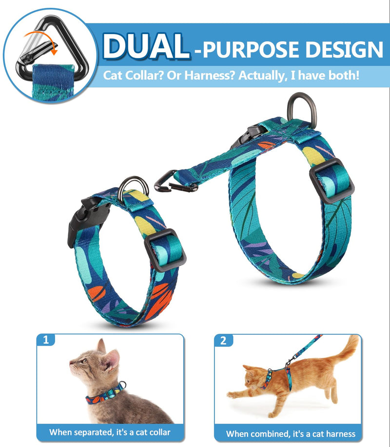 Cat Harness and Leash Set, Collars [3 in 1 Lightweight & Adjustable] Escape Proof Cat Harness, Comfortable Soft Kitten Harness for Large Cats Safe, Easy to Wear, Outdoor Walking Travel Morandi Green Medium - BeesActive Australia