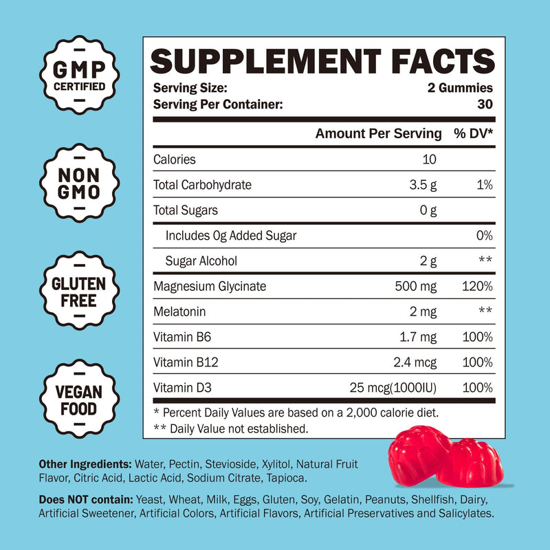 Magnesium Glycinate Gummies 500mg for Adults Sleep, 60 Count | Chewable Magnesium Gummies for Sleep, Muscle Relief & Magnesium Supply 1