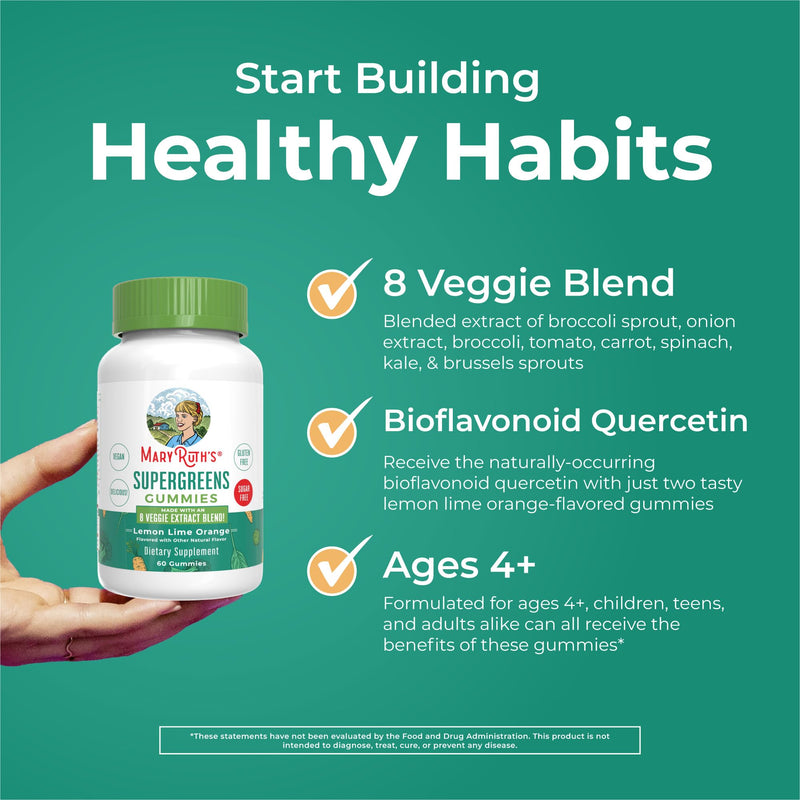 MaryRuth's Super Greens, Naturally-Occurring Quercetin, Spirulina, 60 Count | Naturally-Occurring Quercetin, Spirulina, Broccoli Root, Kale Leaf, Sugar Free, 2g Fiber, Vegan