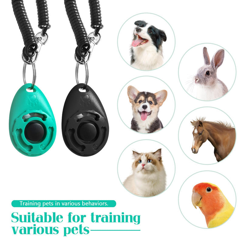 2pcs Dog Training Clickers with Wrist Strap and Clasp, Lightweight Durable Pet Trainer Clear Sound Pup Training Clicker for Dog Puppy Cat, Gift for Pet Lovers (Black + Green) - BeesActive Australia