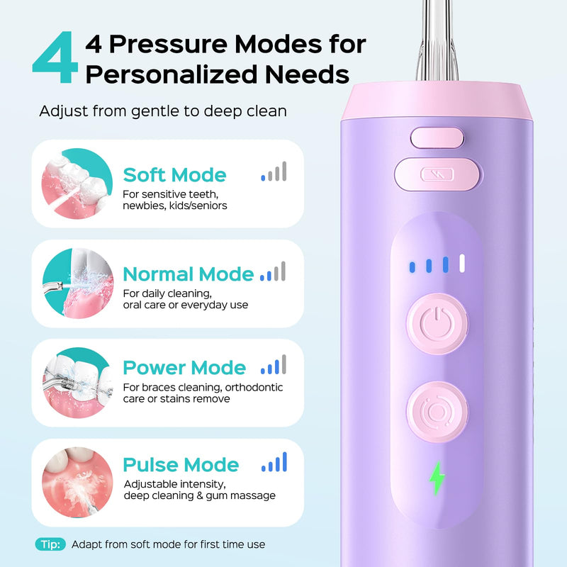 COSLUS T40 Mini Water Flosser for Travel, Portable Compact Design, Purple