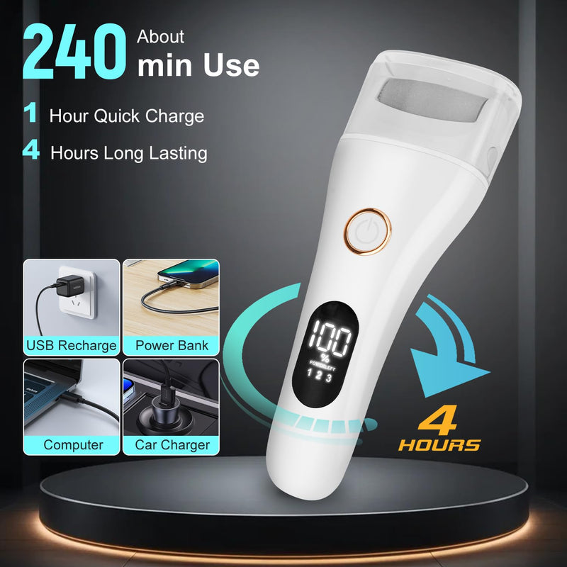 Callus Remover for Feet, 3 Speed Electric Foot Scrubber with Larger Grinder&LCD Display, Wet&Dry Using Foot File Professional Pedicure Tools, Foot SPA to Remove Callus Cracked&Hard Dead Skin (White) White - BeesActive Australia