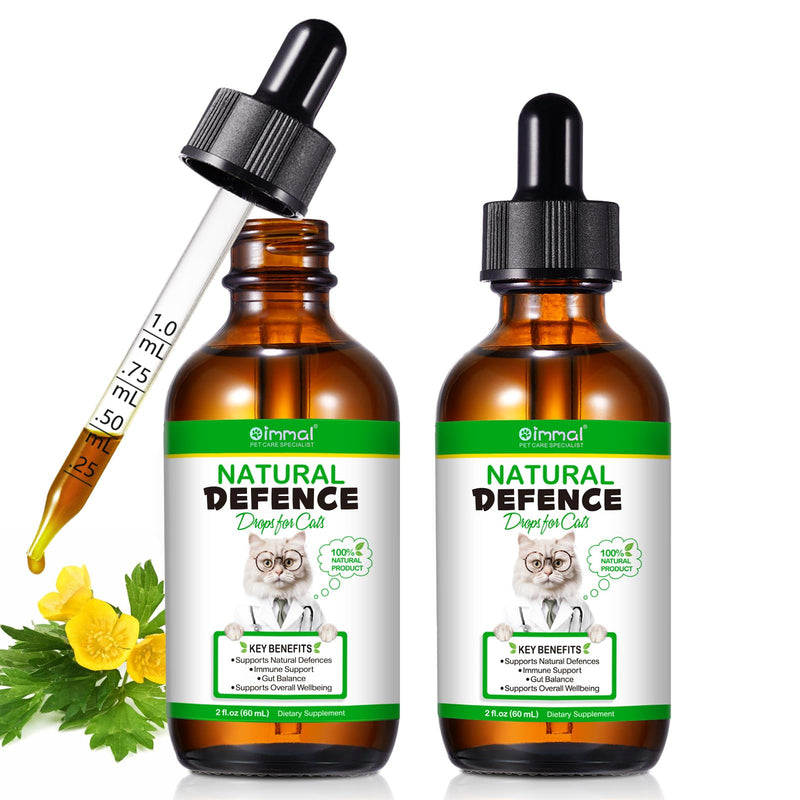 2Pack Natural Defence Drops for Cats, Cat Immune Support Drops, Cat Antibiotics for Infections - Supports Immune & Allergy Itch Relief, Suitable for All Breeds, Bacon Flavor