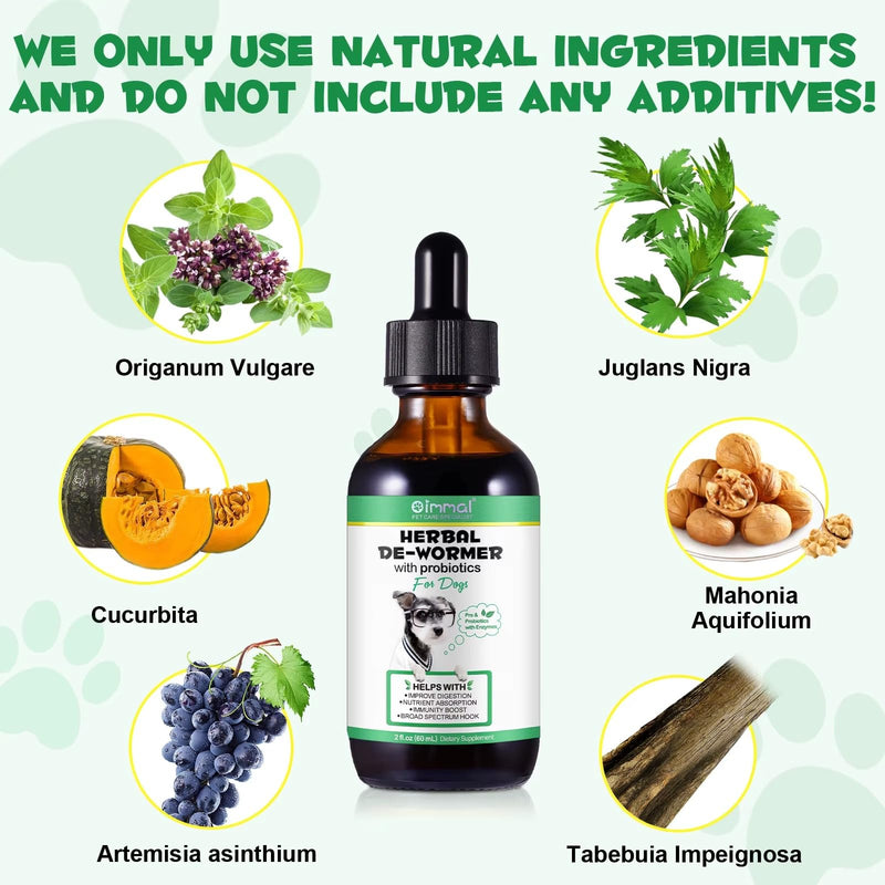 Dog Dewormer, Natural Herbal Supplement for Dogs, Dog Herbal Cleanse, Digestive Support, Gut Health, Dewormer for Dog Puppy & Kitten, 60ML