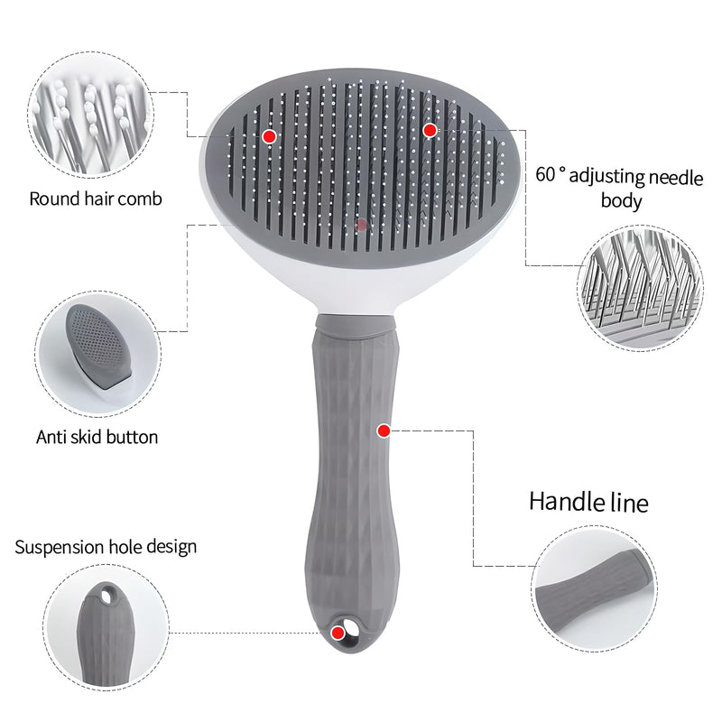 cat brush with release button, indoor cat hair brush that falls off, suitable for long or short haired cats, cat beauty brush for kittens, cat comb, rabbit massage to remove loose fur Grey - BeesActive Australia