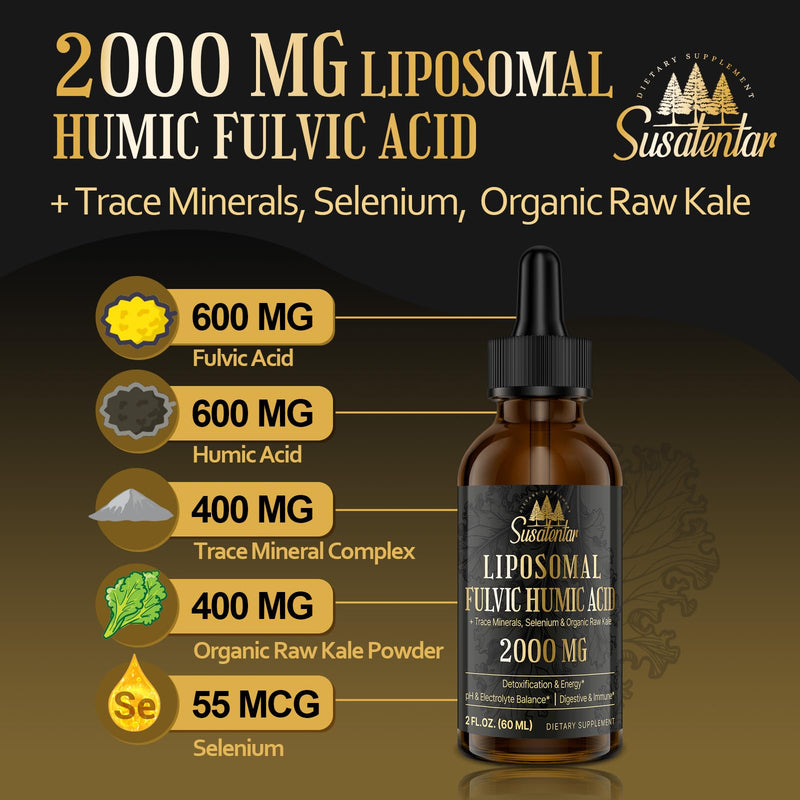 Trace Minerals Electrolytes Drops 2000 MG | Liquid Liposomal Fulvic Acid Supplement | Humic | Trace Mineral Selenium | Organic Raw Kale | Hydration | Energy | pH Balance | Digestion | Immunity | 2 Oz 2 Fl Oz (Pack of 1) - BeesActive Australia