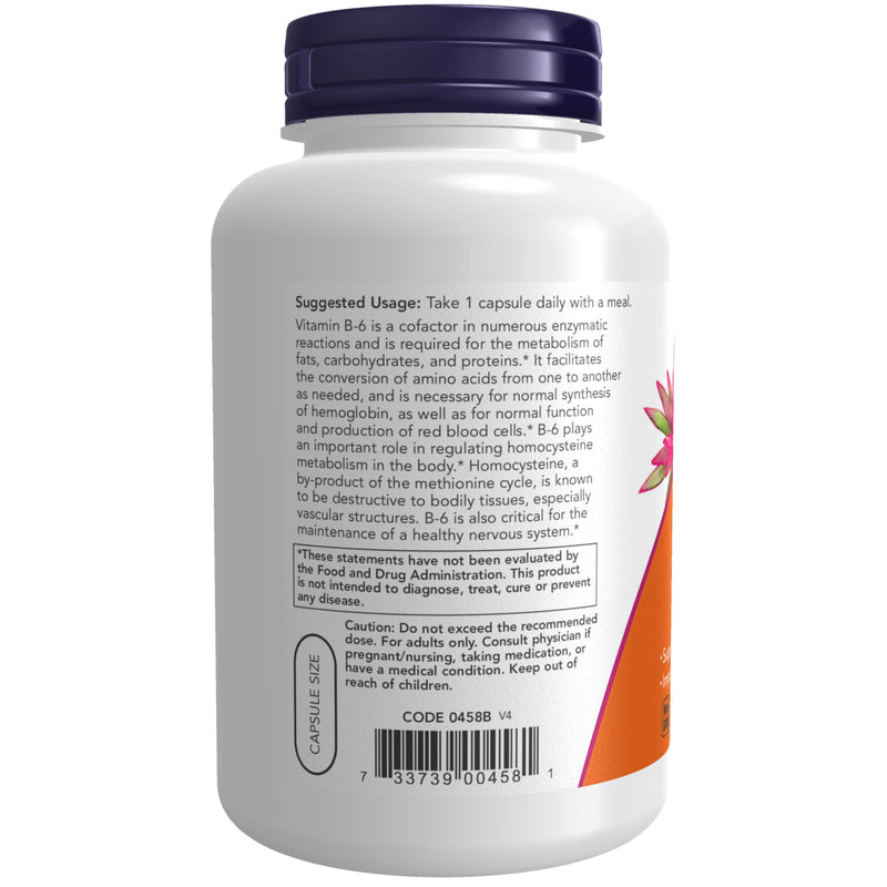 NOW Foods Supplements, Vitamin B-6 (Pyridoxine HCl) 100 mg, Cardiovascular Health, 250 Veg Capsules 250 Count (Pack of 1)