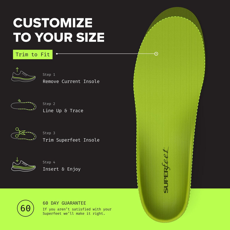 Superfeet All-Purpose Support High Arch Insoles (Green) for Active Lifestyle with High Arch Support - Men 7.5-9 / Women 8.5-10