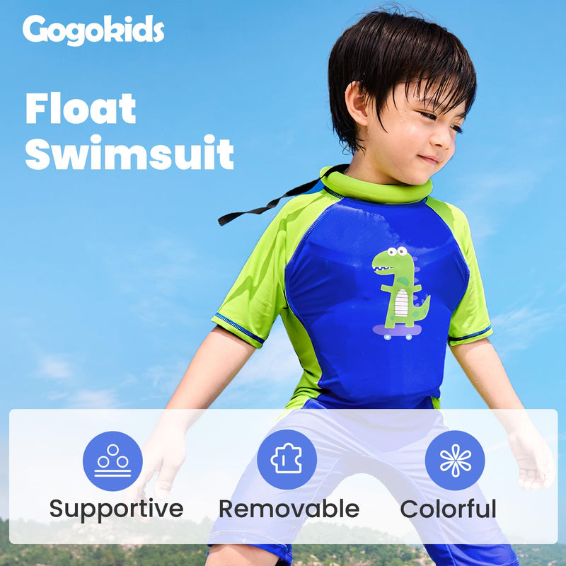 Gogokids Floatation Swimsuit One Piece Swimwear Float Suit Swim West, Toddler Bathing Suit Rash Guard with Arm Floaties Skateboarding Dinosaur 6