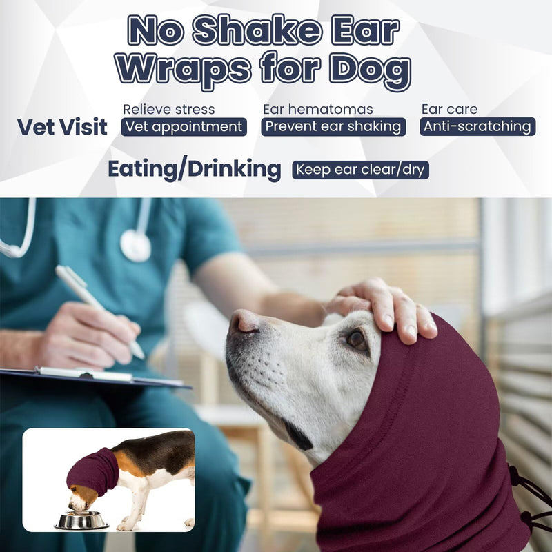 IECOii Calming Hoodie Dog Ear Cover Dull Red,L -Soft No Shake Dog Ear Wrap Hematoma, Adjustable Head Protection for Fireworks Grooming, Anxiety Relief, Thunderstorm, Bathing Noise Protection