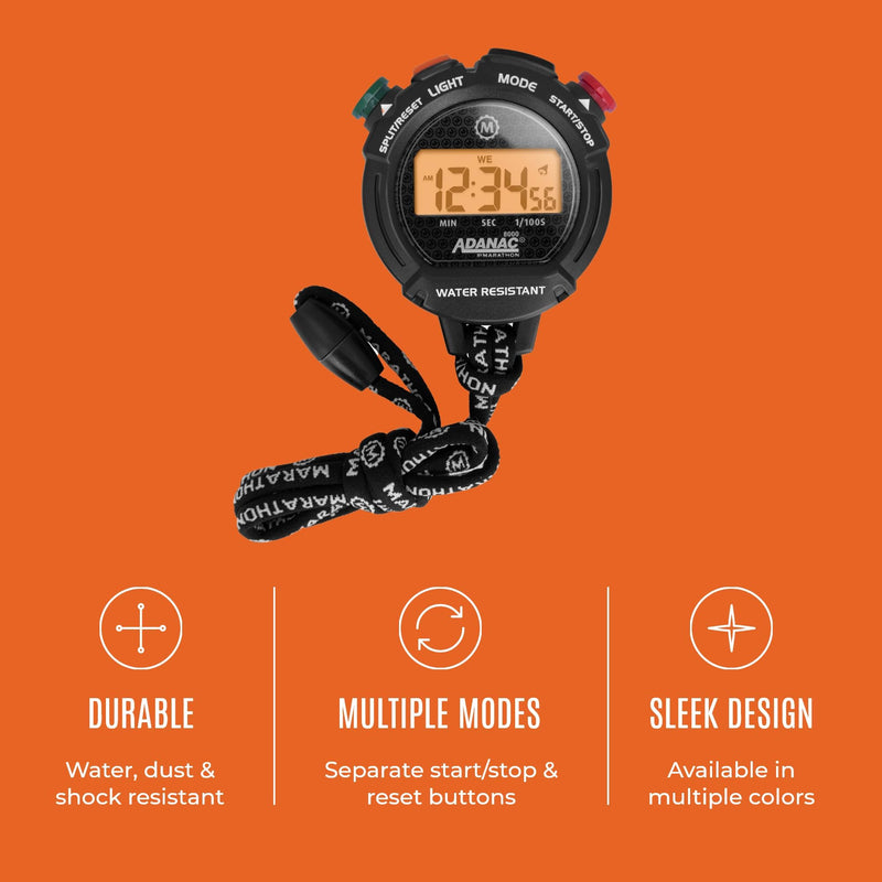 Marathon Adanac 8000 Professional Digital Stopwatch with Touch Feedback, Black, Black