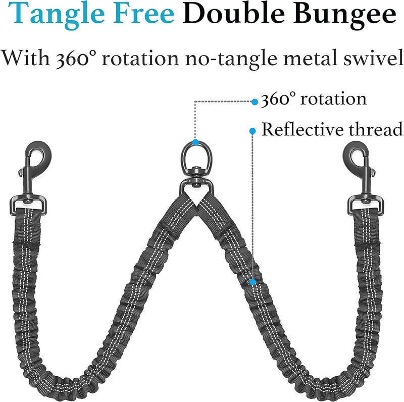 Skruffie’s Love Double Dog Leash, Reflective Dual Dog Leash Shock Absorbent, Anti Tangle Rope Bungee 2 Dogs Leashes for Medium Large Dogs (Black) Black - BeesActive Australia
