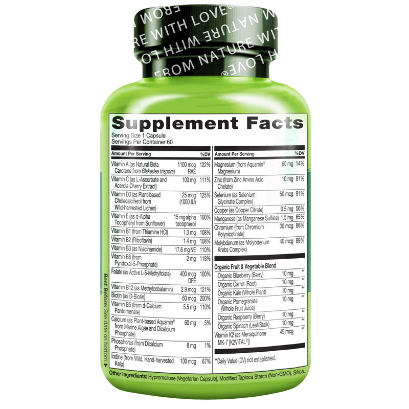 NATURELO Multivitamin for Men 50+ - One Daily, 60 Vegetarian Capsules | Vitamins, Minerals & Organic Whole Foods, Boost Energy and Health, Non-GMO 60 Count (Pack of 1)