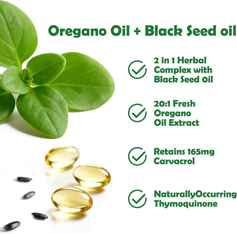Nutrivora Oil of Oregano with Black Seed Oil, 2 in 1 6000mg Oregano Oil Capsules Organic,Pure & Natural Supplement, Non-GMO, Gluten Free(300 Softgel) 1 Bag - BeesActive Australia