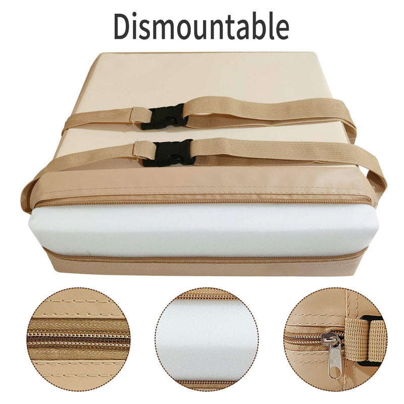 Toddler Booster Seat Dining, Washable 2 Straps Safety Buckle Kids Booster Seat for Dining Table, Portable Travel Increasing Cushion (Beige-PU) PU-beige - BeesActive Australia