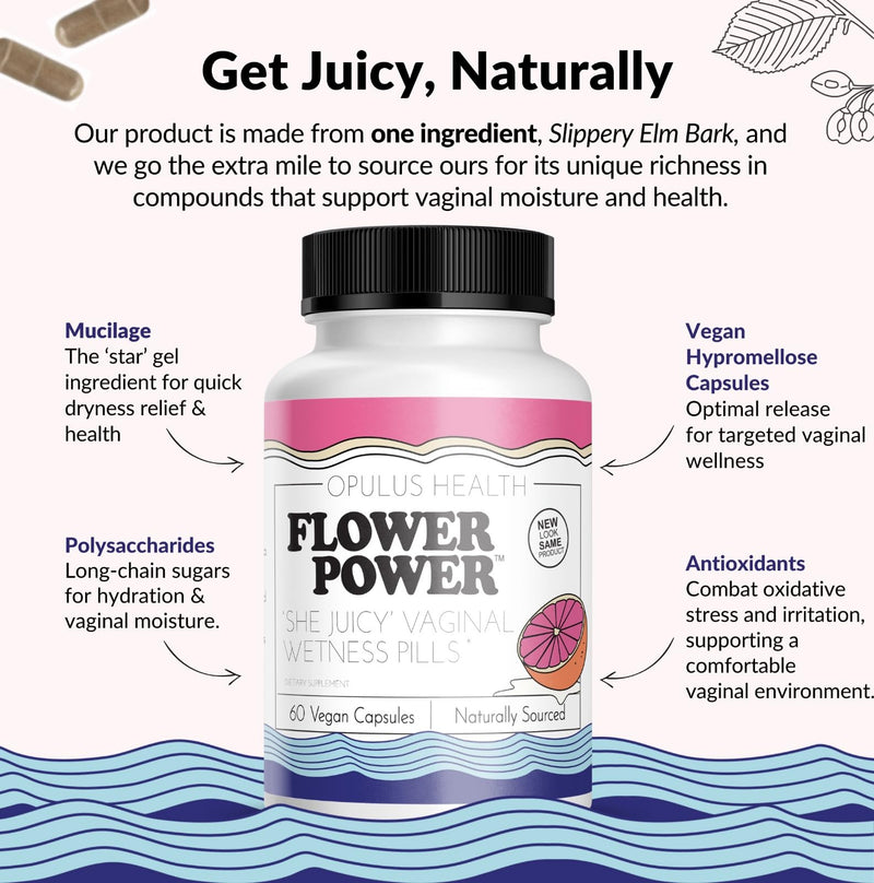Flower Power Vaginal Moisturizer | Feminine Care for Women - 60 ct - End Vaginal Dryness with Slippery Elm Bark | Feminine Care for Vaginal Health - Made in USA - BeesActive Australia