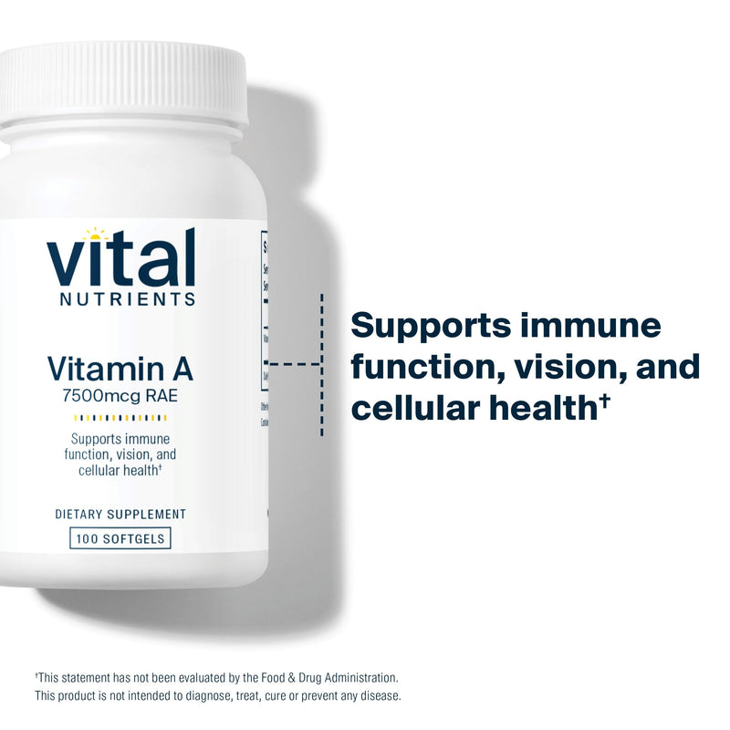 Vital Nutrients Vitamin A 7500mcg RAE | Vitamin A Supplement for Immune Function, Vision, Skin, and Cellular Health | Gluten, Dairy, Soy Free | Non-GMO | 100 Capsules (Pack of 2) 100 Count (Pack of 2)