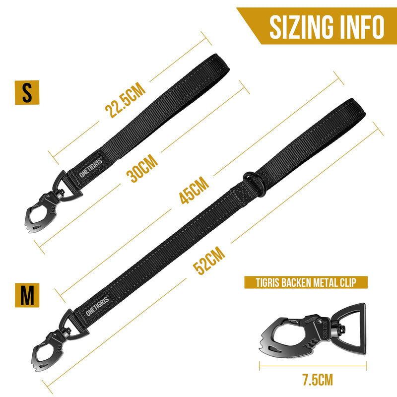 OneTigris Bolt Short Dog Lead 30cm, Short Dog Lead with Tiger Tooth Metal Clip and Soft Padding, Reflective Nylon Dog Lead Suitable for Medium Large Dogs S Black - BeesActive Australia
