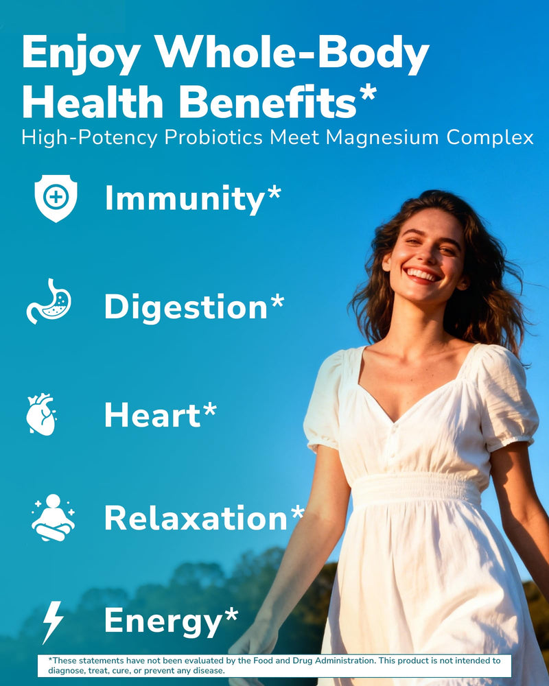 Vitalibre Probiotic with Magnesium Complex for Women Men, 50 Billion CFU, 9 Strains, Magnesium Glycinate Citrate Malate for Digestion, Immunity, Bone, Energy & Recovery, 120 Vegan Capsules, Non-GMO Unflavored 120 Count (Pack of 1)