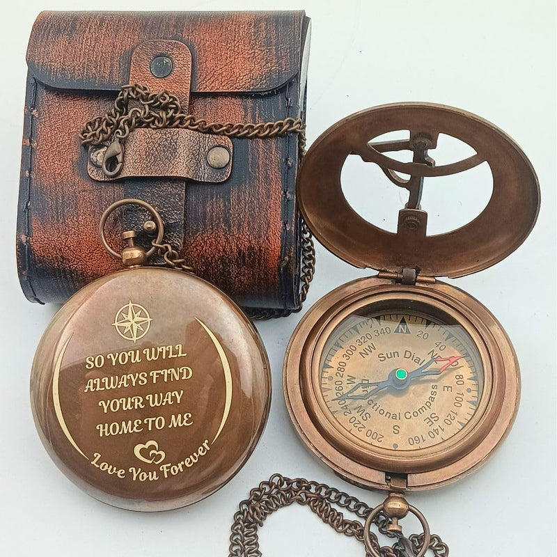 DAYOLX So You Can Always find Your Way Back to Me - Personalized Sundial Compass - Luxury Gift - Anniversary Sundial Compass - Brass Personalised Gifts for Men with Engraved Message, 3 inch - BeesActive Australia