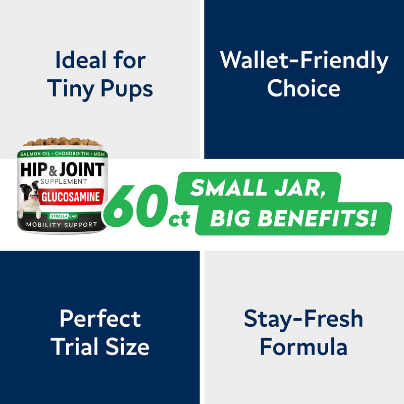 StrellaLab – Treats Over Tablets! Advanced Joint Aid Supplement Chews for Dogs – Hip & Joint Health Care with Glucosamine & Chondroitin – Made in UK – Senior & Adult - 60 Count 60 JOINT AID Treats (chewable tablets)