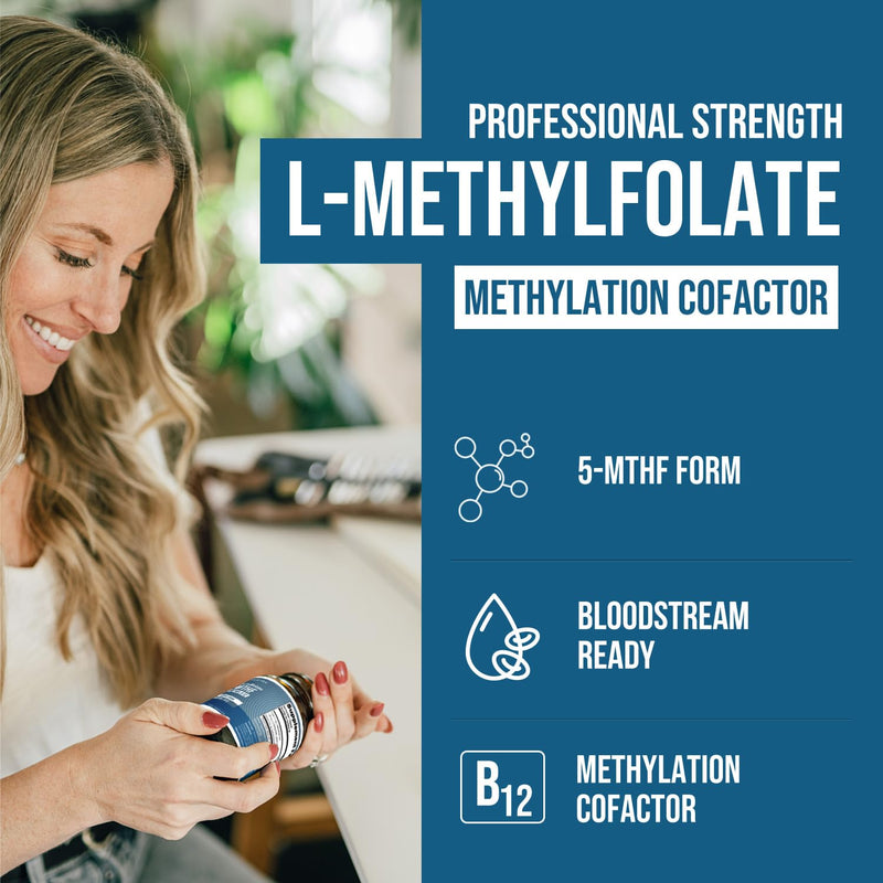 L Methyl Folate 1000 mcg Plus Methyl B12 Cofactor – Active 5-MTHF Form - Supports Mood, Methylation, Cognition – Highly Bioavailable Bioactive Forms of Vitamin B9 & B12 (60 Capsules – 60 Servings) 60 Count (Pack of 1)