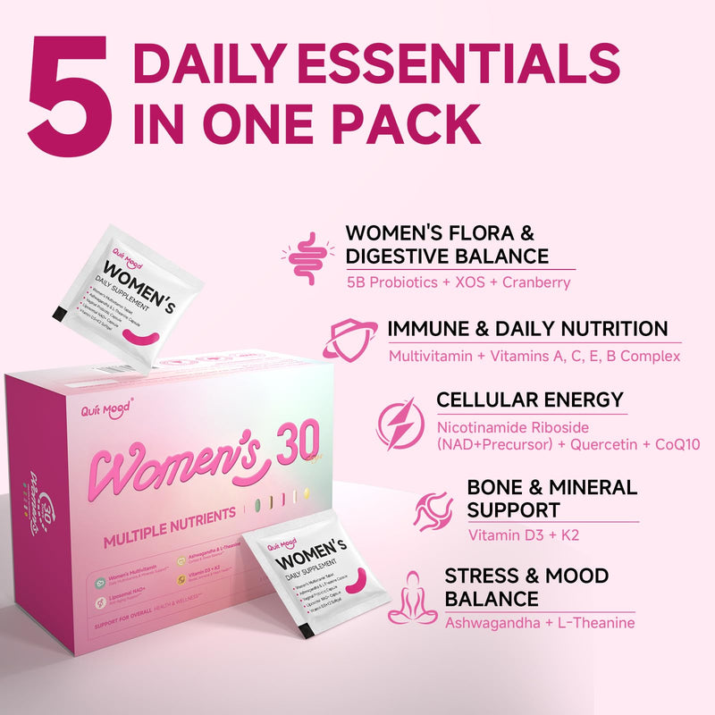 Multivitamin for Women 30+ with D3+K2, Probiotics & NR | Daily Vitamin Packs with Ashwagandha & L-Theanine, Portable Packs for Energy, Gut Health, Bone Support, 60 Day Supply 2 Box