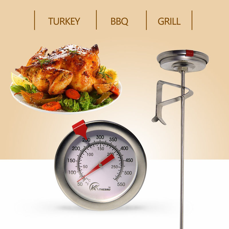 KT THERMO Deep Fry Thermometer with Instant Read,Dial Thermometer,6" Stainless Steel Stem Meat Cooking Thermometer,Best for Turkey,BBQ,Grill 1