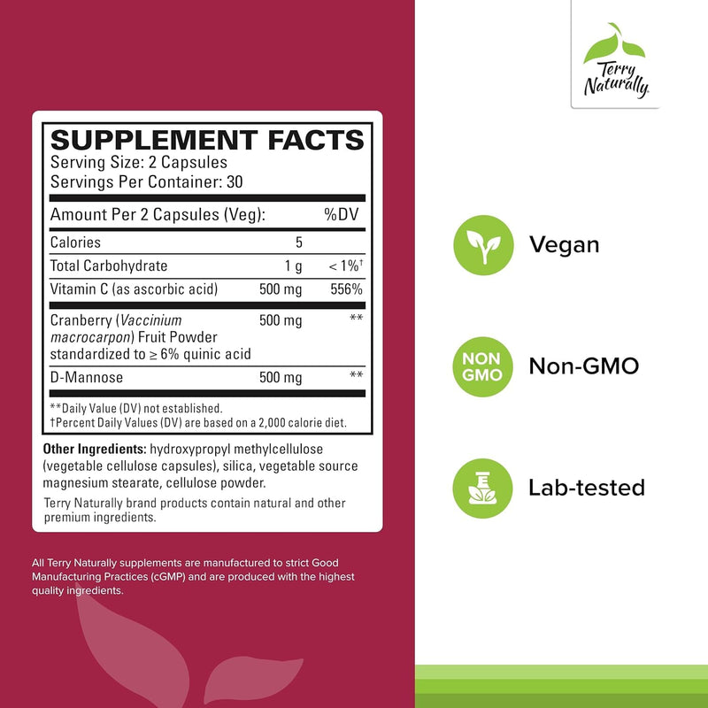 Terry Naturally Urinary Tract Intensive Support - Supplement with Cranberry for Bladder Health Support - Kidney Health Supplement with D-Mannose & Vitamin C - 60 Capsules (30 Servings) - BeesActive Australia