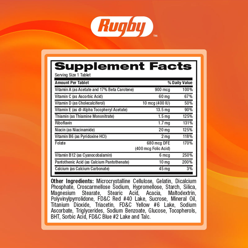 Rugby Daily-Vite Multivitamin Tablets for Adults, 1000 Count (1 Pack) | Gluten-Free Daily Dietary Supplement, Supports Overall Health, Multivitamin Formula with Essential Nutrients