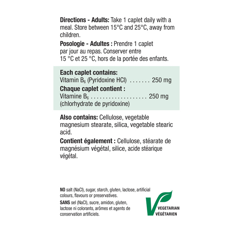Jamieson Vitamin B6 (Pyridoxine)250mg, 100 caplets