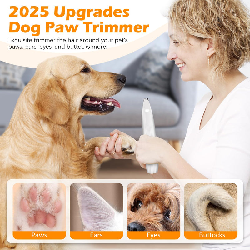 Dog Paw Trimmer with LED Light, 2025 Upgrades Pet Micro Exquisite Trimmer for Dogs Grooming Clippers, 35dB Low Noise Paws Clipper for Dogs and Cats Trimming Paws, Eyes, Ears, Face, and Rump (White) White - BeesActive Australia