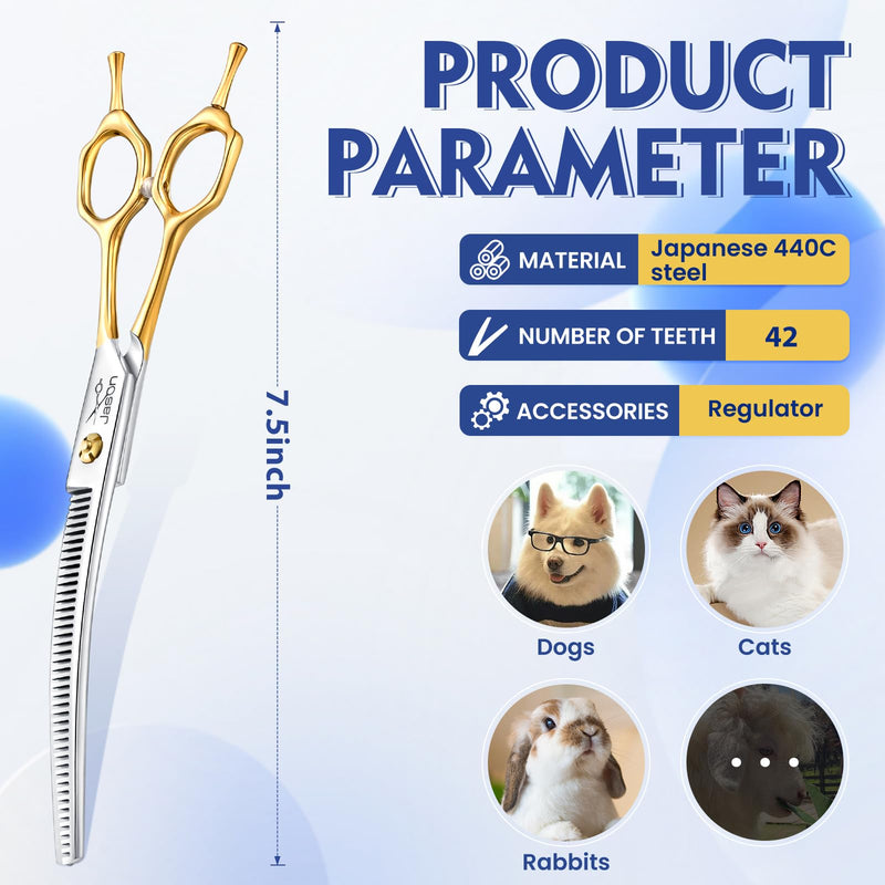 JASON 7.5 inch curved thinning scissors for dogs 43 teeth professional downward curved dog scissors made of Japanese 440C stainless steel grooming scissors with symmetrical handle