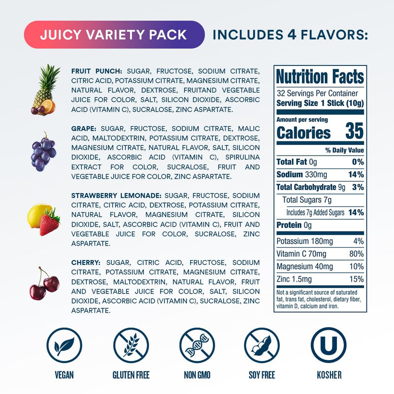 DripDrop Hydration Juicy Tropical Variety Bundle Electrolyte Packets, 64 Ct | Grape, Fruit Punch, Strawberry Lemonade, Cherry, Mango, Açaí, Passion Fruit & Piña Colada; Single Serve Powder Drink Mix
