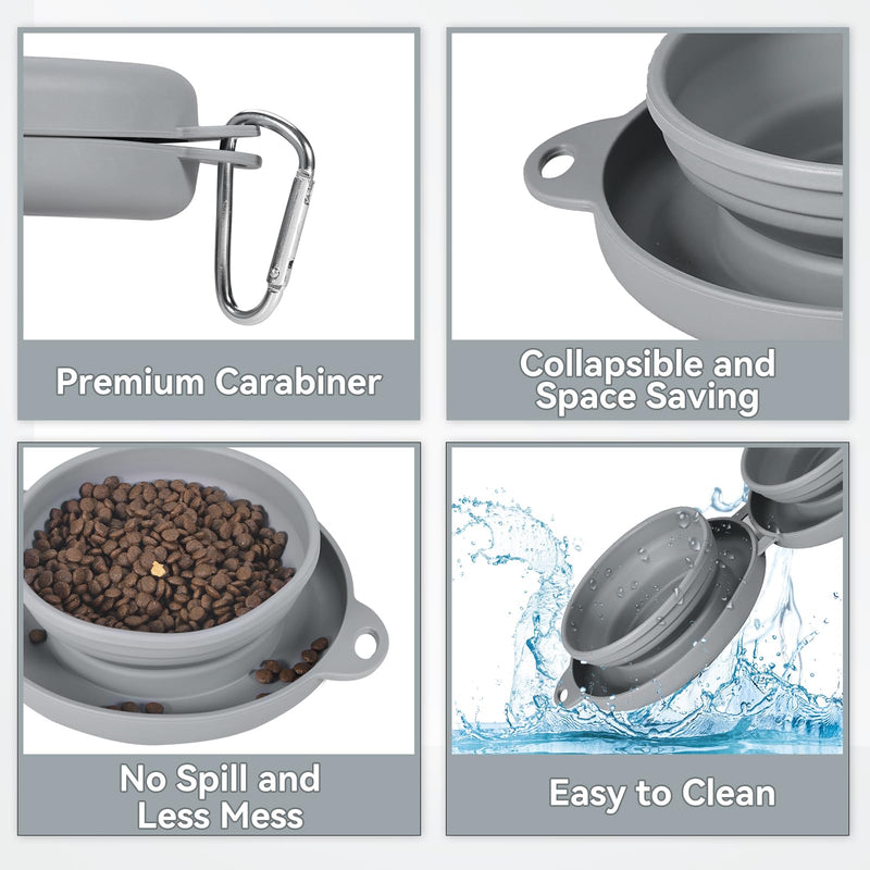 Collapsible Dog Water Bowl 2 in 1 Foldable Pet Food and Water Bowl Portable Cats Dishes with Carabiner Clip for Traveling Hiking Camping Walking (Grey) Grey - BeesActive Australia