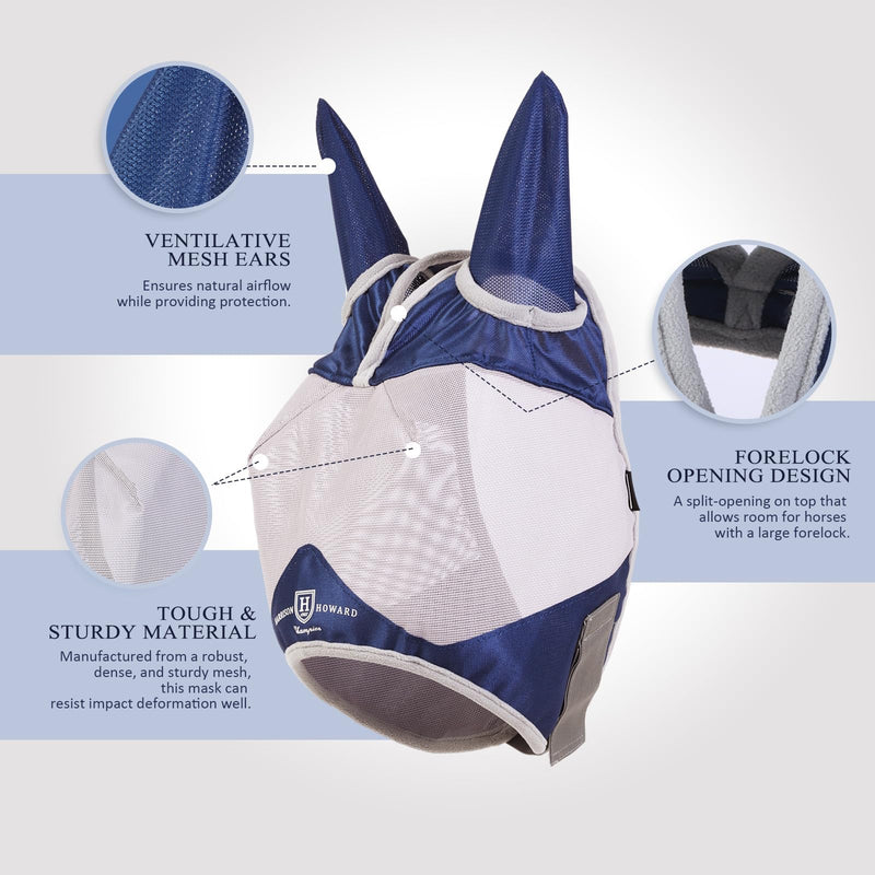 Harrison Howard Half Face Horse Fly Mask UV Protection and Breathable Mask for Equine Use Comfortable Fly Mask for Horses Navy L - BeesActive Australia