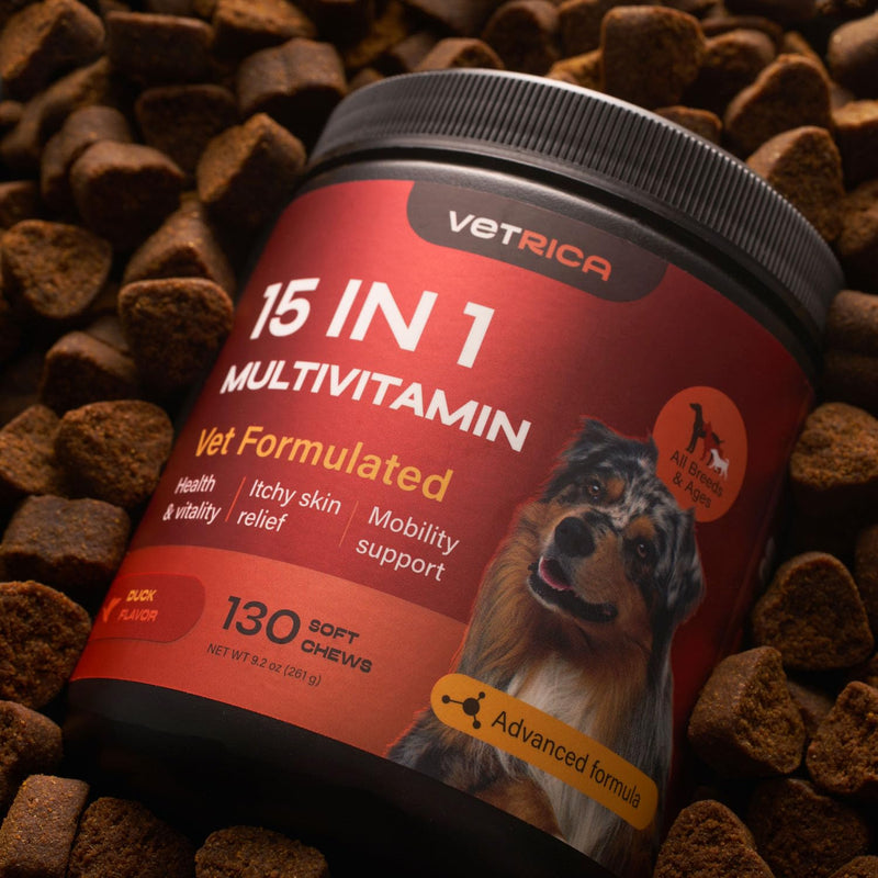 Dog Vitamins 15 in 1 - Dog Multivitamin Chews - Joint Supplement for Dogs - Dog Vitamins & Supplements for Hip & Joint, Immune System, Coat & Mobility - Itchy Skin Relief - Glucosamine Chondroitin 130 count - PawsPlanet Australia