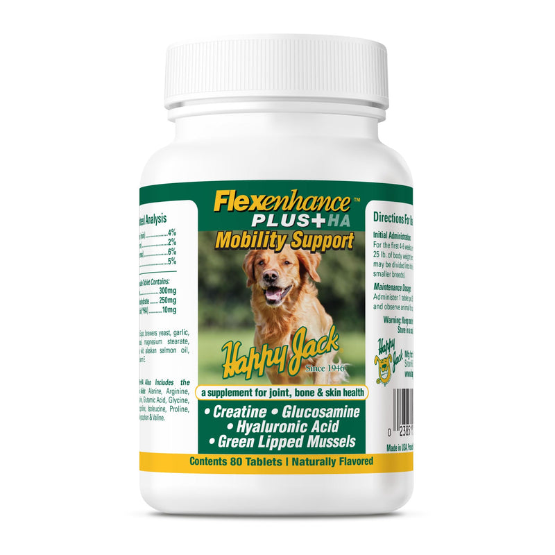 Happy Jack Flexenhance Dog Hip and Joint Supplement with Skin & Coat Support Plus (80 Chewable Tabs), Improve Flexibility & Mobility, Glucosamine, Green Lipped Mussel, Fish Oil - PawsPlanet Australia