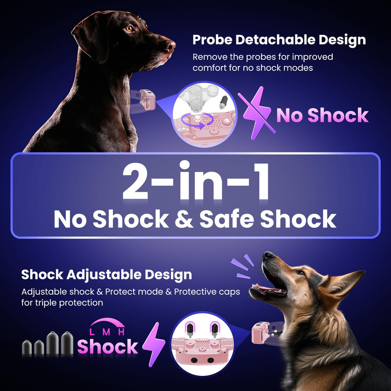 2024 AI Dog Bark Collar Sets for Large Small Medium Dogs Waterproof | 2in1 No Shock/Safe Shock Barking Collar with 3 Adjustable Shock Mode |IP68 Waterproof Rechargeable Anti Bark Devic Pink - BeesActive Australia