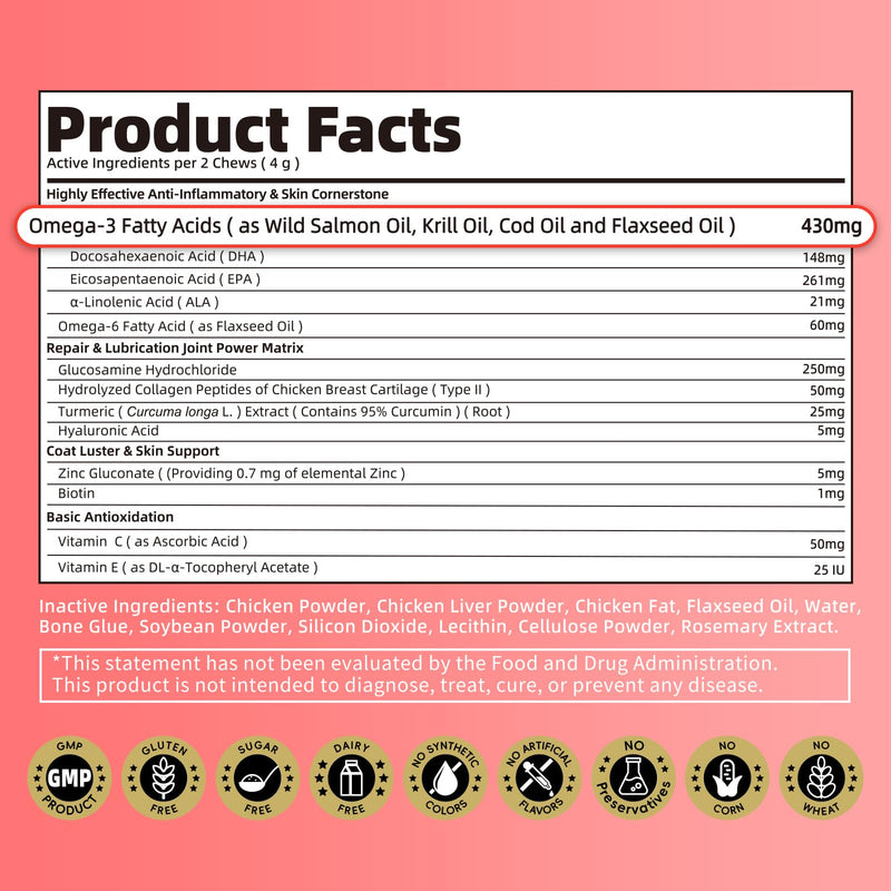 Salmon Oil for Dogs Skin & Coat, 13 in 1 Wild Alaskan Fish Oil for Dogs - Omega 3 EPA & DHA & ALA Fatty Acids, Dog Allergy Relief Chews, Joint & Immune Support, 90 Count, Chicken Flavor, Soft Chews Chicken 90Ct