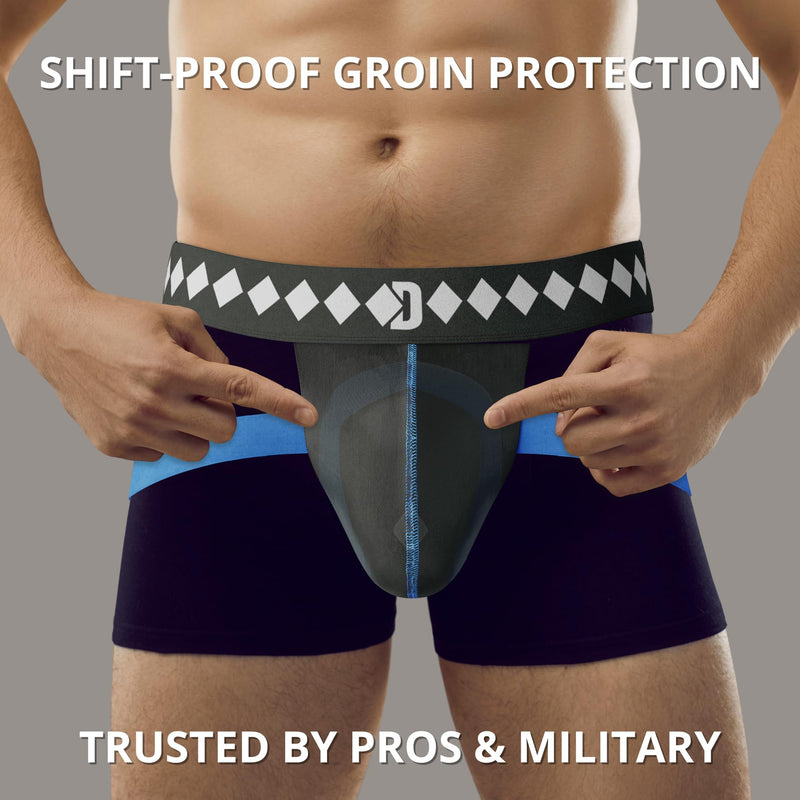 Diamond MMA Four-Strap Jock Strap Supporter with Built-in Athletic Cup Pocket for Sports Medium Black