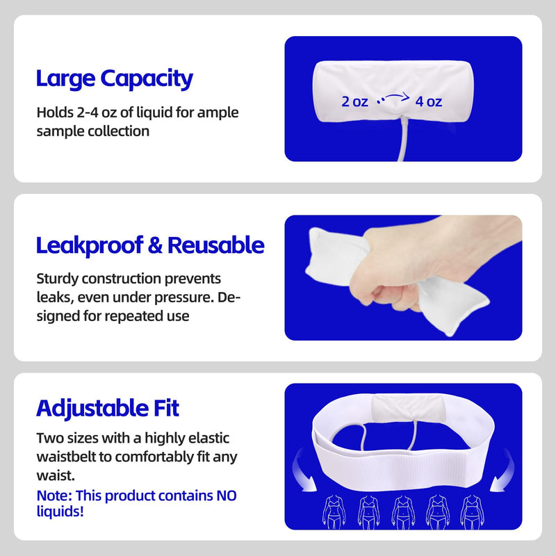 Urine Test Complete Kit with 2 to 4 oz Flexible Pouch, 43.3 Inch Concealed Stretch Belt with 5 Release Outlets, Temperature Strips, Silicone Funnel, Clamps and Plug, Reusable Storage System White Kit-1 - BeesActive Australia