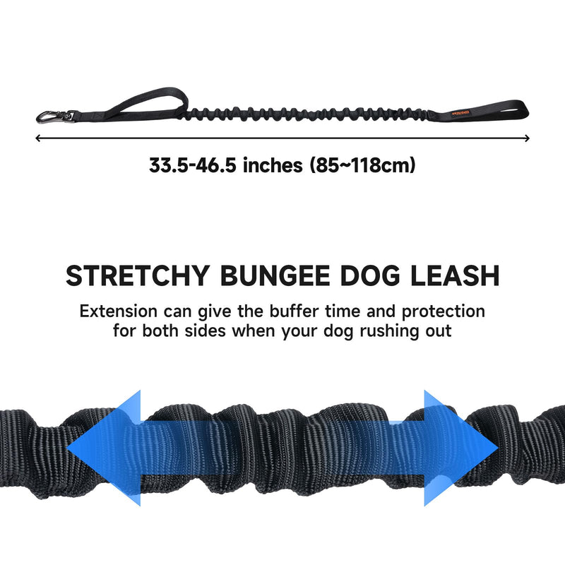 EXCELLENT ELITE SPANKER Military Bungee Dog Leash Elastic Leads Rope with 2 Padded Control Handle for Medium and Small Dogs (Black) Black - BeesActive Australia